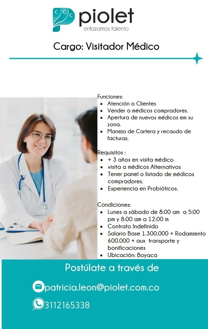 Pieza de la vacante Visitador Médico en Boyacá
